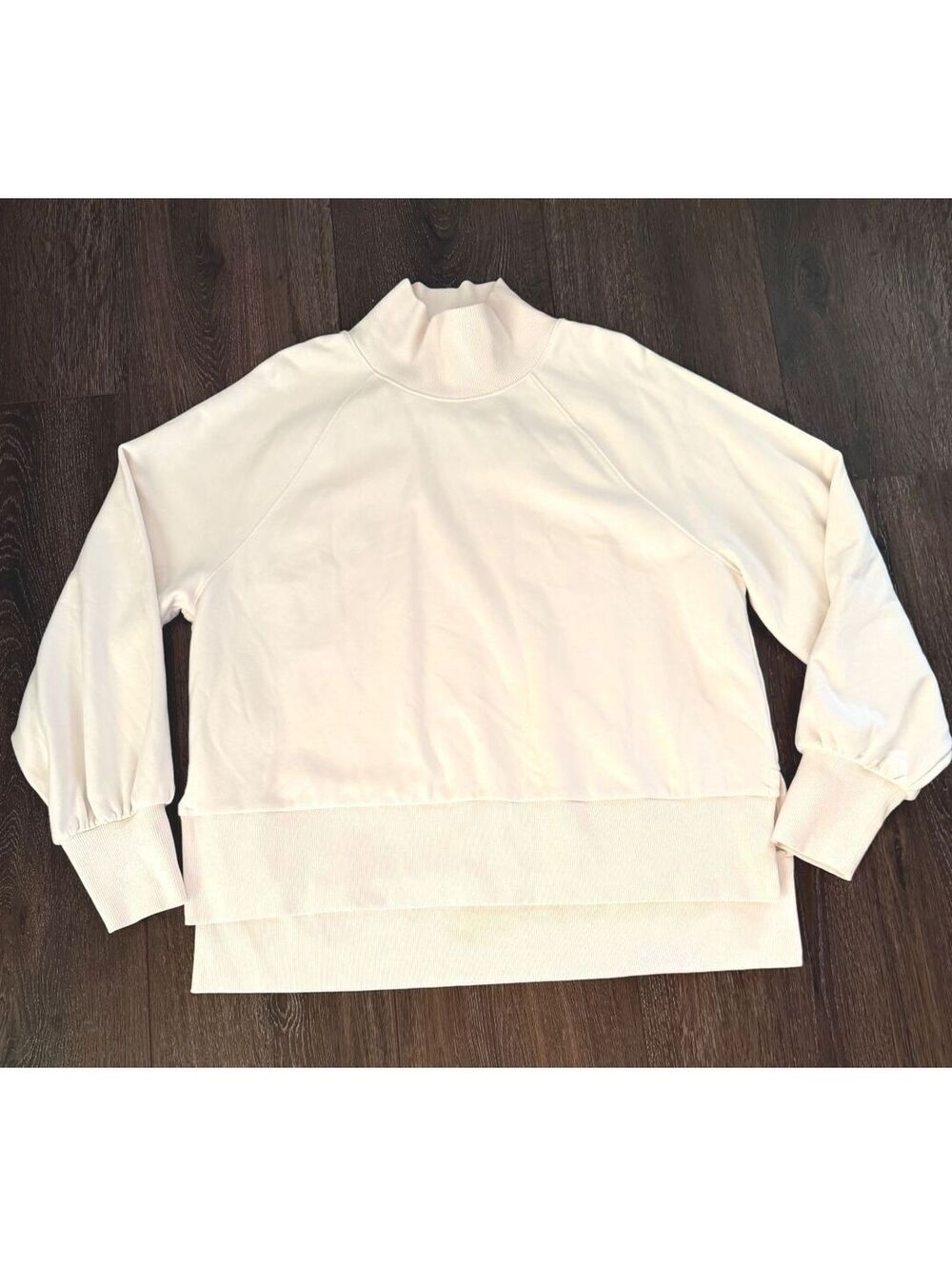 CALIA Mock Neck French Terry Sweatshirt Pristine Cream Pullover; Cozy